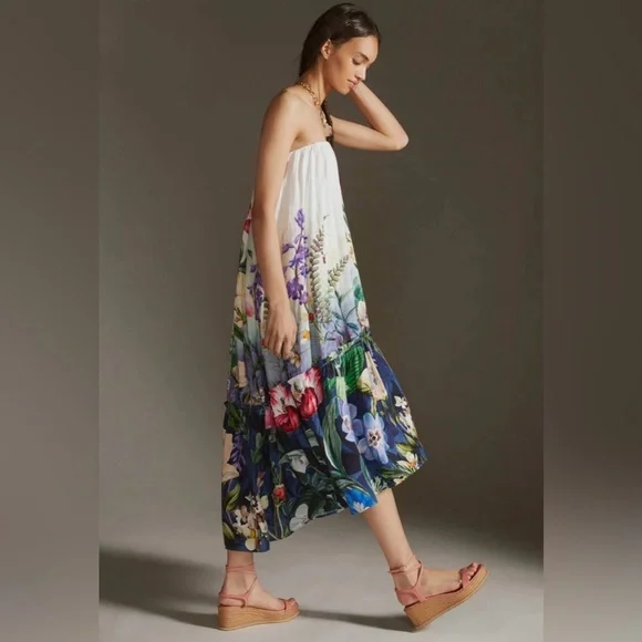 Anthropologie Floral Strapless High Low Floral Maxi Dress Boho Sz M NWOT $190 - Picture 3 of 9
